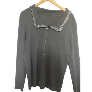 SHEIN Frill Trim Button Front Sweater